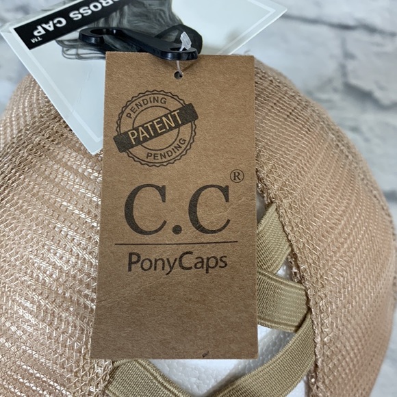 C.C Pony Cap CrissCross Pink Rose & Tan Ball cap Ponytail hat cap New NWT - Picture 9 of 12